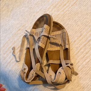 Free People Tan Lace-Up Sandals